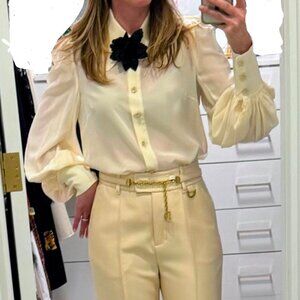 NWT Zimmermann Blouson Shirt with black floral appliqué